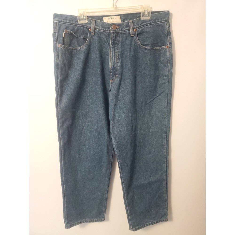 LL Bean Flannel Lined Jeans Double L Blue Denim Relaxed Size 37 X 29